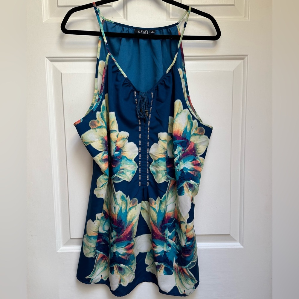 A.N.A Teal Floral Sleeveless Top Womens plus size 3X